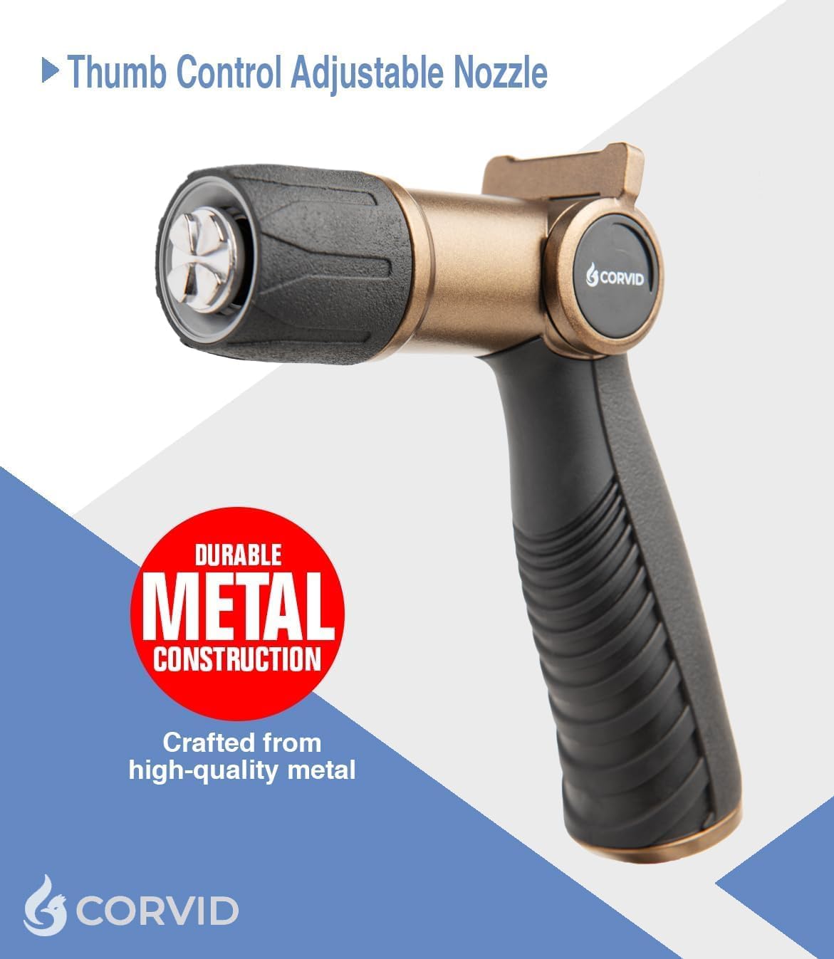 5-Pack Corvid Thumb Control Adjustable Nozzle - Heavy-Duty Metal, 1-Pattern Spray with Ergonomic Grip for Easy Water Flow Control, Ideal for Tough Cleaning and Watering Tasks like Car Washing,Garden