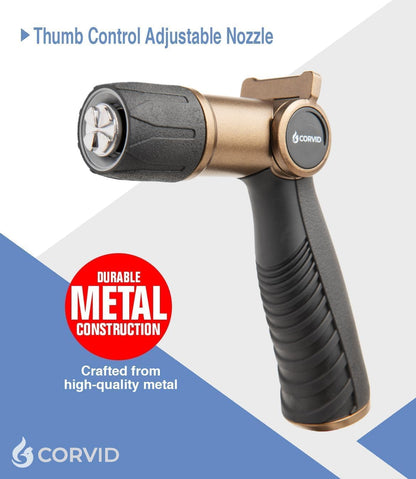 2-Pack Corvid Thumb Control Adjustable Nozzle - Heavy-Duty Metal, 1-Pattern Spray with Ergonomic Grip for Easy Water Flow Control, Ideal for Tough Cleaning and Watering Tasks like Car Washing,Garden