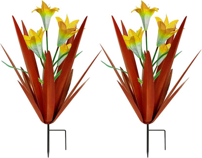 Homight Metal Agave Plant Outdoor Decoration Lily Mexican Yard Art Garden Gift Home Decor Hand Painted Metal Agave Garden Yard Statue, Outdoor Lawn Ornaments(2 Big Yellow Lilies)