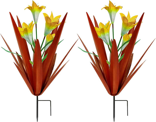 Homight Metal Agave Plant Outdoor Decoration Lily Mexican Yard Art Garden Gift Home Decor Hand Painted Metal Agave Garden Yard Statue, Outdoor Lawn Ornaments(2 Big Yellow Lilies)