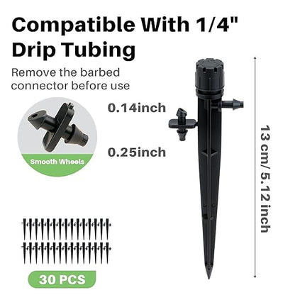 30 Pcs Drip Irrigation Emitters, Adjustable Irrigation Drippers Micro Sprinkler Drip Sprinkler Head for 1/4 Drip Irrigation Tubing, 360° Water Flow Drippers for Drip System, Automatic Irrigation