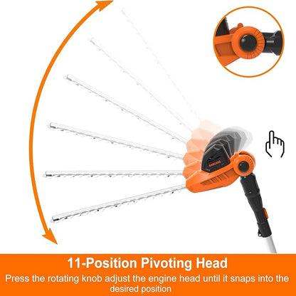 GARCARE Hedge Trimmers Cordless with Battery - Pole Hedge Trimmer with 20V 4.0Ah Li-Ion Battery & Quick Charger, 450mm Laser Cut Blade