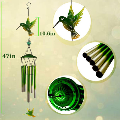 Hummingbird Wind Chimes, Outdoor Metal Wind Chimes Decor for Outside/Indoors, Home, Lawn, Porch, Patio, Gifts,Garden,Yard Decoration (Green Hummingbird)