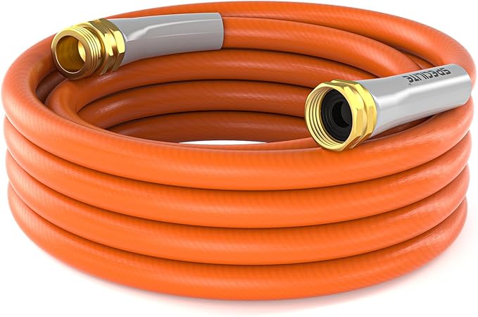 SPECILITE Garden Water Hose 15 ft x 5/8 in, Heavy Duty Leader Pipe Extension, Flexible, Lightweight Kink-less,Hybrid Rubber, with 3/4" Brass Fittings, Orange