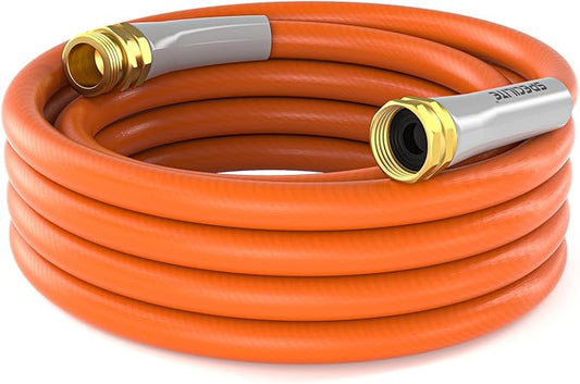 SPECILITE Garden Water Hose 15 ft x 5/8 in, Heavy Duty Leader Pipe Extension, Flexible, Lightweight Kink-less,Hybrid Rubber, with 3/4" Brass Fittings, Orange