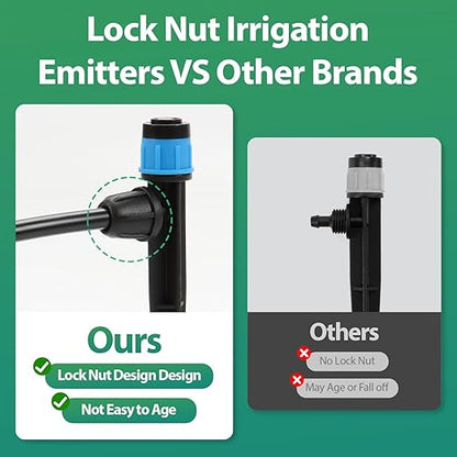 RedChili 50 Pieces Drip Emitters for 1/4" Drip Irrigation Tubing, Adjustable 360 Degree Vortex Drip Emitters with Stake 360° Full Circle Fan Shape Pattern Garden Irrigation Micro Drippers