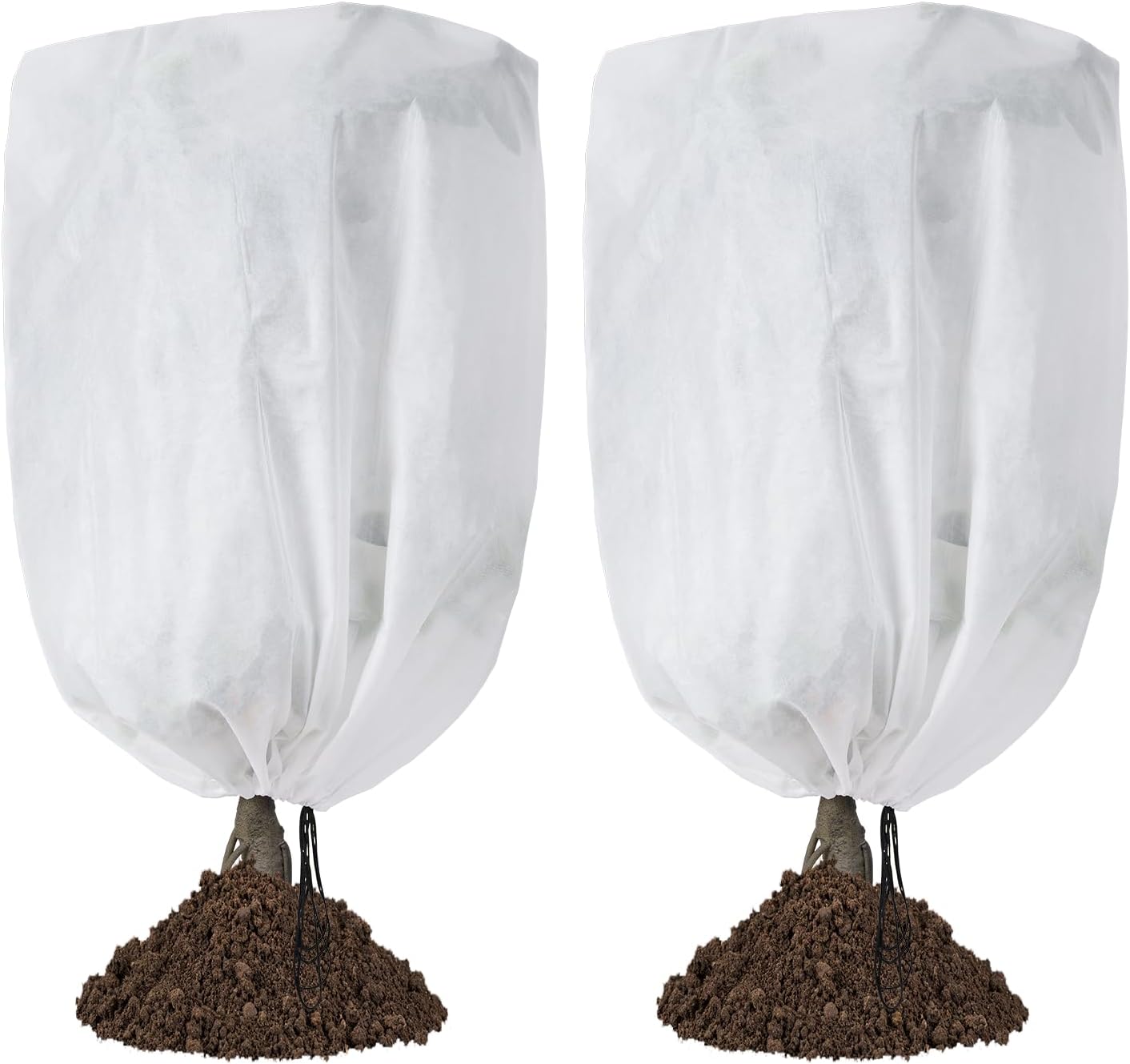2-Pack Plant Covers Freeze Protection 48" x 72" 2.2 oz, Frost Cloth Plants Jacket Drawstring Tree Cover for Outdoor Plants, Shrub Potted Plants Winter