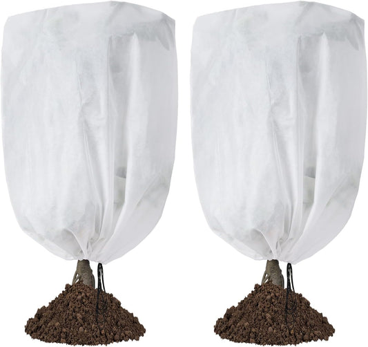 2-Pack Plant Covers Freeze Protection 42" x 45" 2.2 oz, Frost Cloth Plants Jacket Drawstring Tree Cover for Outdoor Plants, Shrub Potted Plants Winter