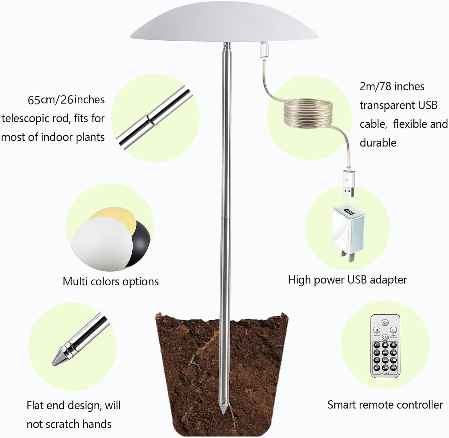 LED Grow Lights for Indoor Plants 2 Pack, Smart Full Spectrum USB Small Plant Lights with Remote, Height Adjustable, Auto On/Off Timer, Ideal for Home Decoration