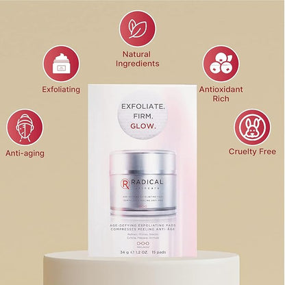 Radical Skincare Age Defying Exfoliating Pads Removes Dead Skin, Evens and Brightens Skin Tone for Radiant Glow | For All Skin Types Including Sensitive Skin | Paraben & Cruelty Free (15 Pads, 2 Pack)
