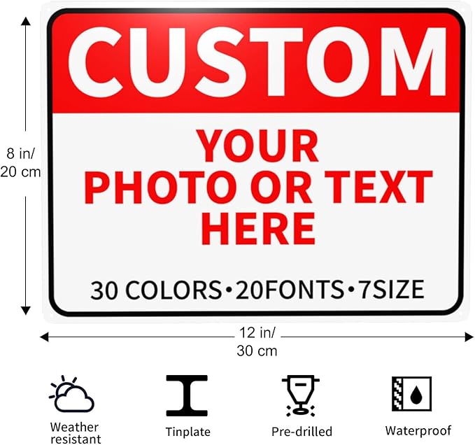 Custom Outdoor Metal Sign - Personalized for Business, Office, Home, Delivery, Road, Garden, Hazard, Parking, Decorative - 12''x8''