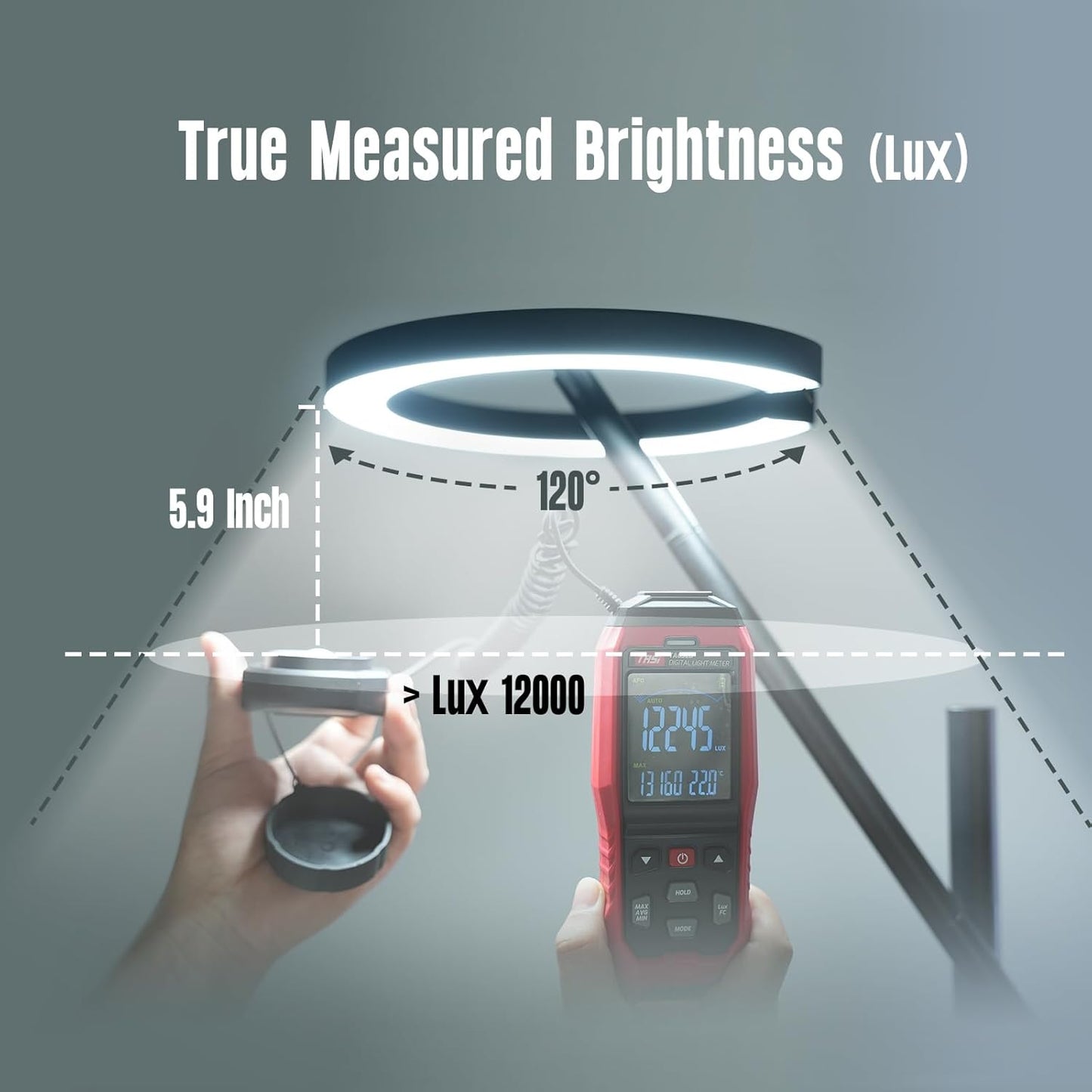 GLOWRIUM-H1B Light Therapy Lamp 12000 Lux, LED UV-Free Sun Lamp, Full Spectrum Happy Natural Mood Therapy Light, Stepless Dimmable Modern Sunlight Floor Light with Remote and Timer