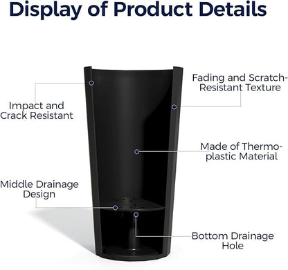 23.6" Tall Planters for Outdoor Plants, Large Outdoor Planters for Porch Decor with Drainage Hole, Wide Stripe Design Flower Pots Fits Indoor Plants Patio/Garden, Plastic Black (2 Pack)