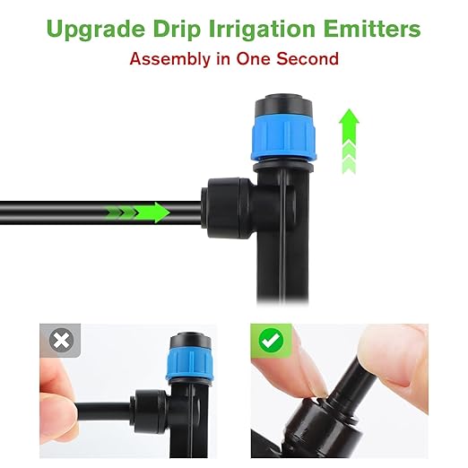 100PCS Drip Irrigation Emitters, Kalolary Adjustable 360 Degree Water Flow Drippers Emitters for 1/4" Drip Irrigation System Tubing, Garden Irrigation Drippers for House Garden Flower beds(Blue)