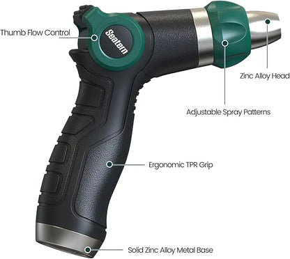 High Pressure Garden Hose Nozzle Sprayer, Heavy-Duty Metal Water Hose Nozzle with Thumb Control & Adjustable Jet for Car Washing, Patio Cleaning, Lawn & Plant Watering