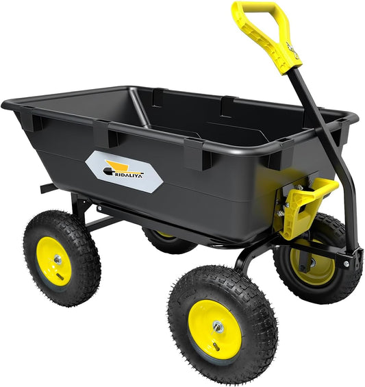 Garden Dump Cart, Heavy-Duty Utility Wagon with 1200 lbs Capacity, 6 Cu Ft Bed, 12.6" Pneumatic Tires, 180° Pivot Steering for Yard, Lawn, and Beach Use