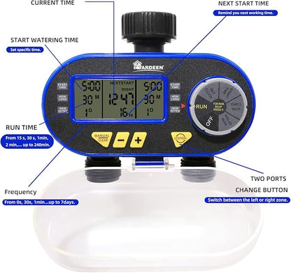 Sprinkler Timer for Garden Hose, Programmable Hose Timer with Rain Delay/Manual/2 Solenoid Valves Garden Electronic Irrigation Controller System Color Blue