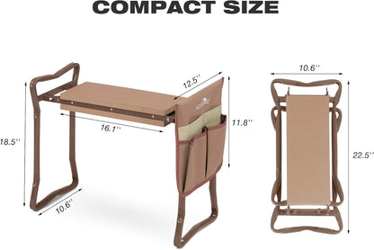 Garden Kneeler and Seat, Garden Folding Bench with Tool Pocket, Garden Gloves and Soft EVA Kneeling Pad