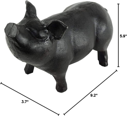 NACH Cast Iron Pig Statue - Black Door Stopper/Paperweight, Rustic Garden Decor, 9.2x3.7x5.9 Inch, Black Head Up Pig