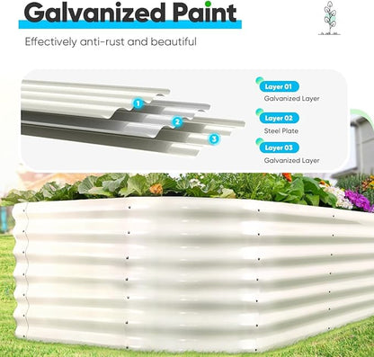 Quictent Galvanized Tall Raised Garden Bed Kit, 8x4x2 ft Oval Large Planting Box Rubber Strip Edging, for Vegetables Outdoor Strengthened by Crossbar (Beige)