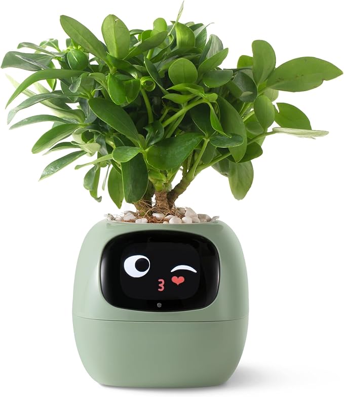 Smart pet Planter Robot Guidance on Plant Care with Emojis, Adorable Plant Companion with Rich Gesture Interaction, Neat Desk Setup Gift (Green)