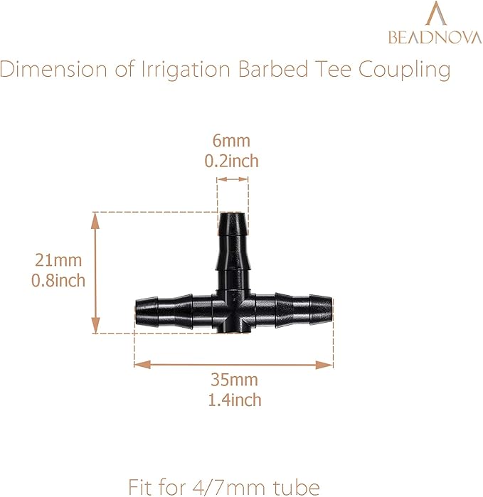 BEADNOVA Drip Irrigation Connectors 30 Pcs 1/4 Inch Barbed Connector Tee Couplings Irrigation for 1/4 Inch Drip Tubing Water Tubing Gardening Supplies (30pcs)