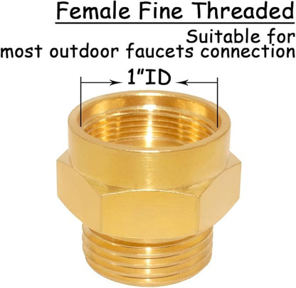 Garden Hose Bib Adapter, 1" Measure Inside Diameter, 1-1/16" Fine Thread Female to Standard 3/4" GHT Male Thread, Compatible with Outdoor Faucet to Garden Hose