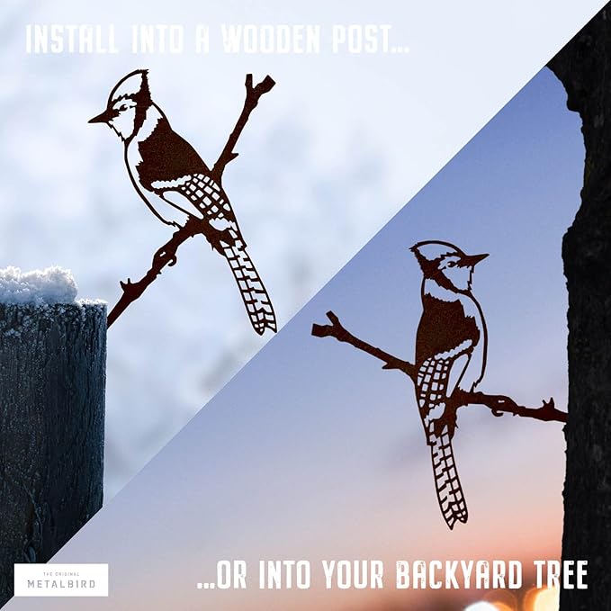 METALBIRD - Blue Jay - Outdoor Tree Ornaments in Corten Steel - Metal Art Proudly Made in The USA
