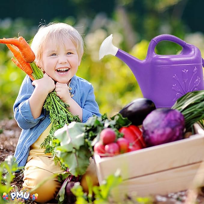 PMU 2 Gallon Watering Can - Garden Watering Can for Indoor & Outdoor Plants - Plastic Water Can with Detachable Sprinkler Head - Large Water Pot, Made in USA - Purple Pkg/6