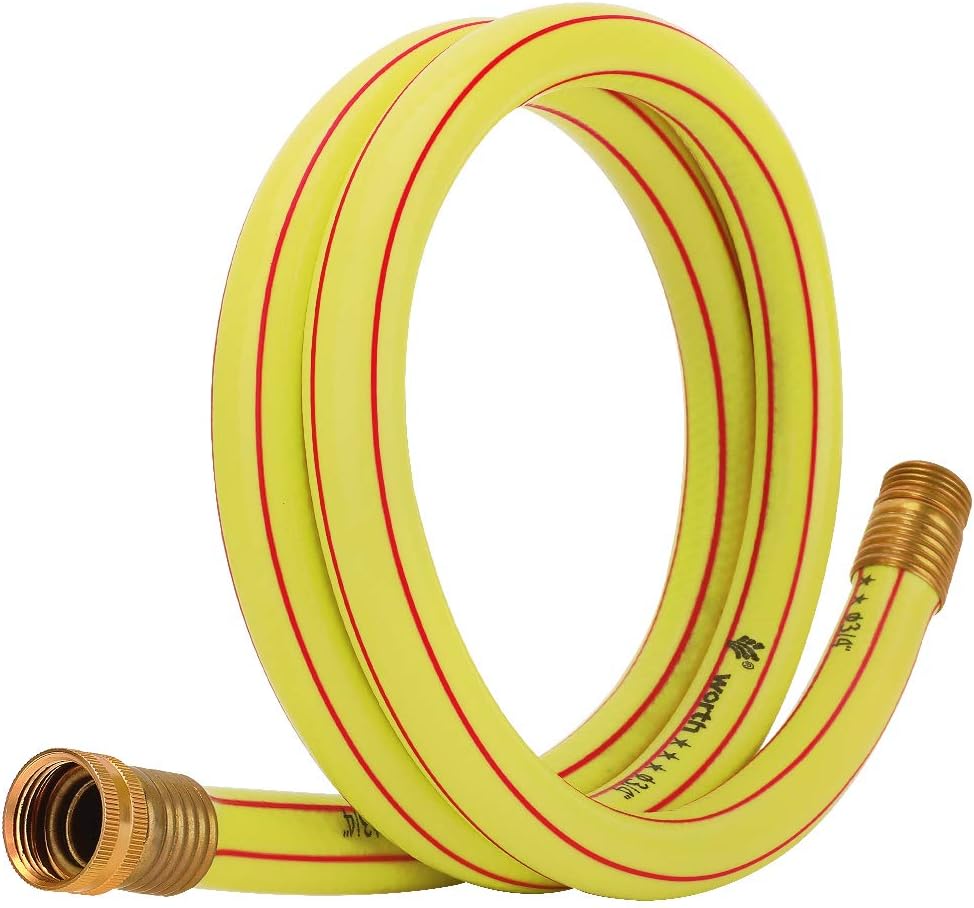 Short Lead-in Yellow Garden Hose 3/4 in. x 5 ft.-Kink Free, Leakproof, Flexible -Heavy Duty Durable Lightweight Water Pipe for Commercial Use, Lawn Care & Equipment Connection -Male to Female Fittings