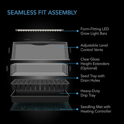 AC Infinity Heavy-Duty Large Humidity Dome 6x12 Germination Kit, Full Spectrum LED Grow Light Bars w/Samsung LM301H EVO LEDs, Heat Mat, 3 mm Thickest Dome, Trays, Extension Panels, for Seed Starting