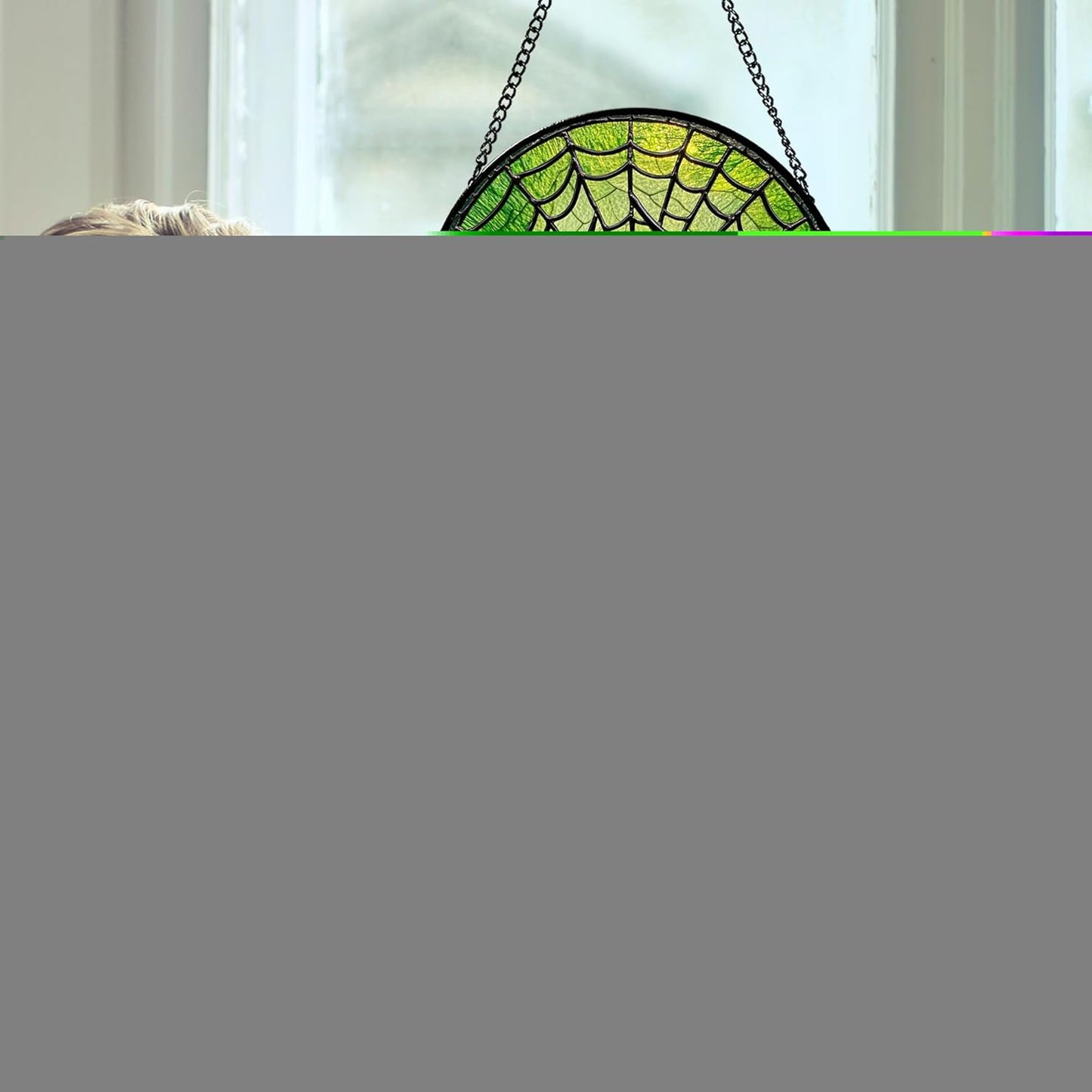 Stained Glass Window Hanging - Black Green Horror Spider Web Suncatcher for Doors Garden Patio Sun Catchers Decor Christmas Halloween Birthday Gifts for Women Men Mom Nana Friend 11.8 in
