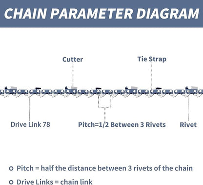 4 Pack 20 Inch Chainsaw Chain .325" Pitch .050" Gauge 78 Drive Links Fit Craftsman S205/CMXGSAMY462S, PP4620AVX, Echo CS-490, CS-440, 20BPX78CQ, Milwaukee M18 FUEL, Husqvarna and More