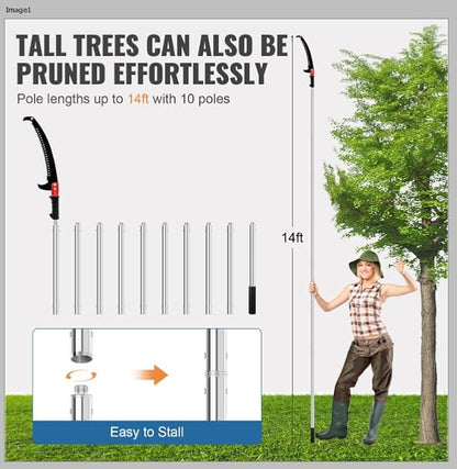 Manual Pole Saw 15ft, Lightweight Manual Stainless Steel Extension High Pole Pruning Pole Saw for Tree Trimming Branches at Forestry Yard Garden Patio