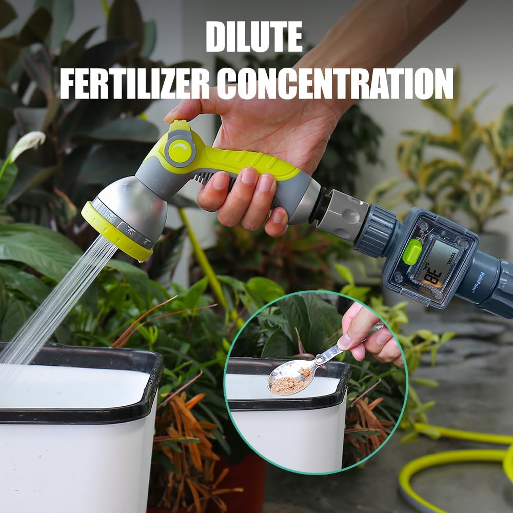 RAINPOINT Digital Garden Hose Flow Meter - Real-Time Tracking, Smart Water Meter for Outdoor Plants