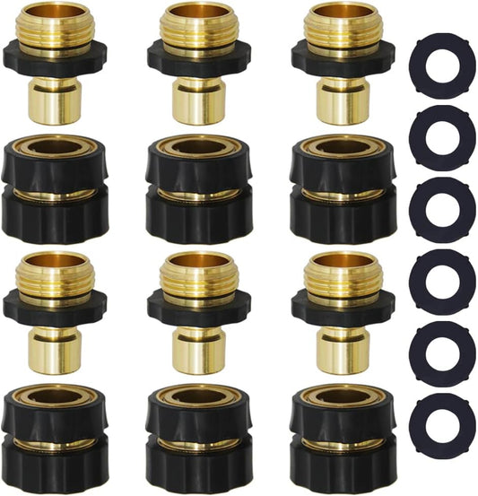 Twinkle Star 3/4 Inch Garden Hose Fitting Quick Connector Male and Female Set (6 Sets)