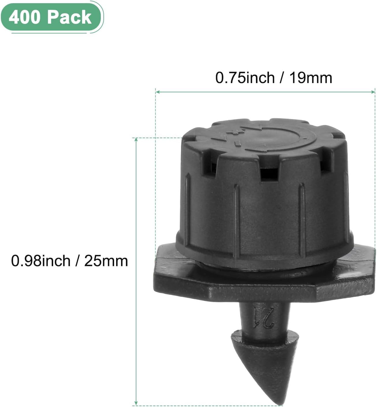 400-Pack 360 Degree Adjustable Irrigation Dripper, 1/4 Inch Barbed Emitter Drip Sprinklers for Garden/Greenhouse/Flower Bed/Watering System, Anti-Clogging Emitters [Black]
