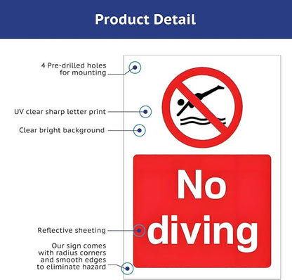 No Diving Allowed Tinplate Pool Sign - Splash-Proof Outdoor Metal Decor for Backyard Safety & Pool Rules