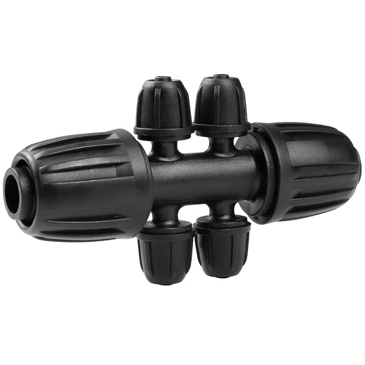 Drip Irrigation Fittings for 1/2 Inch to 1/4 Inch Tubing Reducing Tee：1/2" (1/2" ID x 0.65" OD) to 1/4" Drip Line Anti-drop Locked Nut Barbed Reducer 6 Way Tee Connectors (12 Pack)