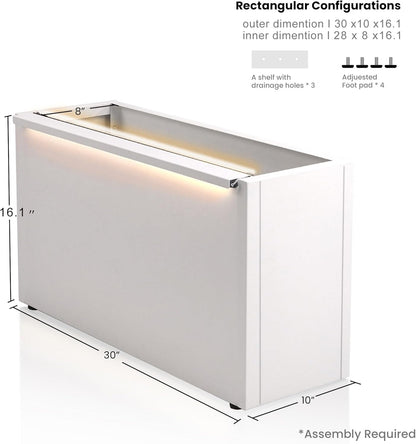 GSK White LED Metal Planter Boxes Outdoor Space LED Light Strips × 2 Durable and Stylish Rectanglular Raised Flower Trough with Drainage Holes Indoor Easy Assembly Garden Patio Balcony Porch