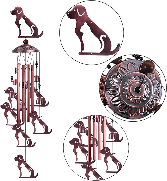 Outdoor Dog Wind Chimes Gifts for Mom - with 4 Tubes 6 Bells 7 Dogs Wind Bell, Romantic Wind Catcher, Mobile Dog Decor, Dog Bell, Puppy Windchimes for Home, Balcony, Tree, Festival, Garden Decoration