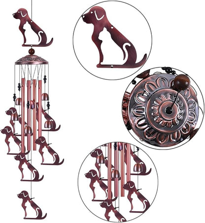 Outdoor Dog Wind Chimes Gifts for Mom - with 4 Tubes 6 Bells 7 Dogs Wind Bell, Romantic Wind Catcher, Mobile Dog Decor, Dog Bell, Puppy Windchimes for Home, Balcony, Tree, Festival, Garden Decoration
