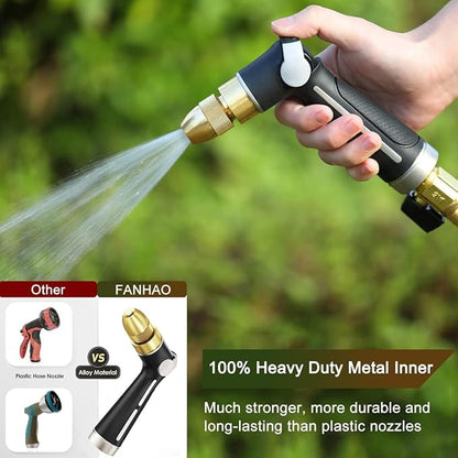FANHAO Garden Hose Nozzle with High Pressure Jet, 100% Heavy Duty Metal Water Hose Sprayer, Thumb Flow Control, On Off Valve, Adjustable Spray Patterns for Garden Watering, Car and Pet Washing