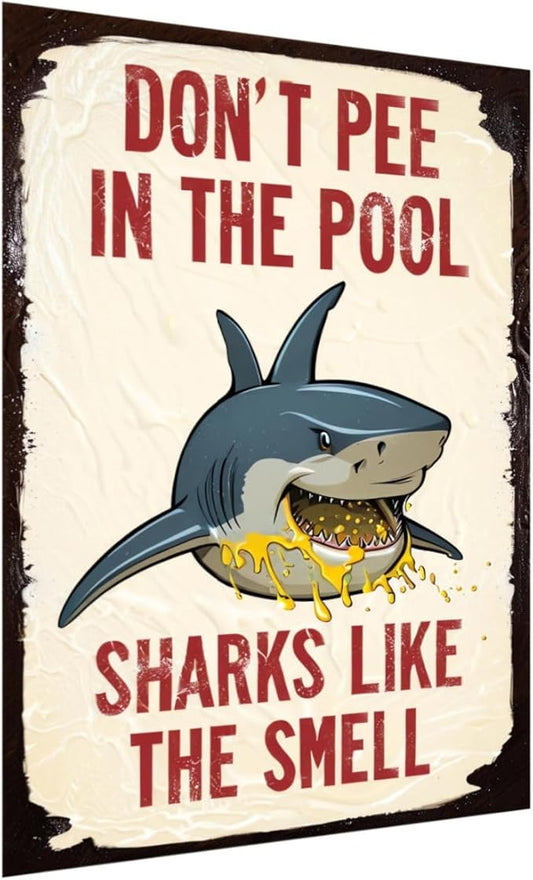 Don't Pee in the Pool Sign Poolside Comedy Club: 12x8in Tinplate Signs for Outdoor Pool Rules & Dad Jokes That Last