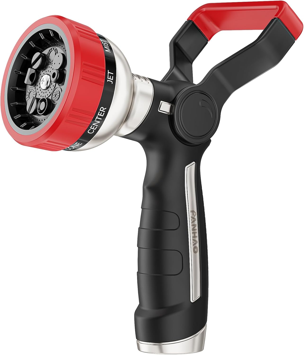 FANHAO Fireman Style Garden Hose Nozzle, Heavy Duty Metal Fire Water Nozzle with 9 Spray Patterns, High Power Hose Sprayer Nozzle with Lever Control for Garden Watering, Car & Pets Washing