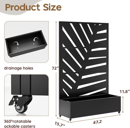 Metal Raised Garden Bed with Trellis & Wheels,72" x 47"x 15.7" Planter Box with Trellis,Privacy Planters for Patio,Garden Bed for Climbing Plants,Suitable for Climbing Plants and Vegetables,Black