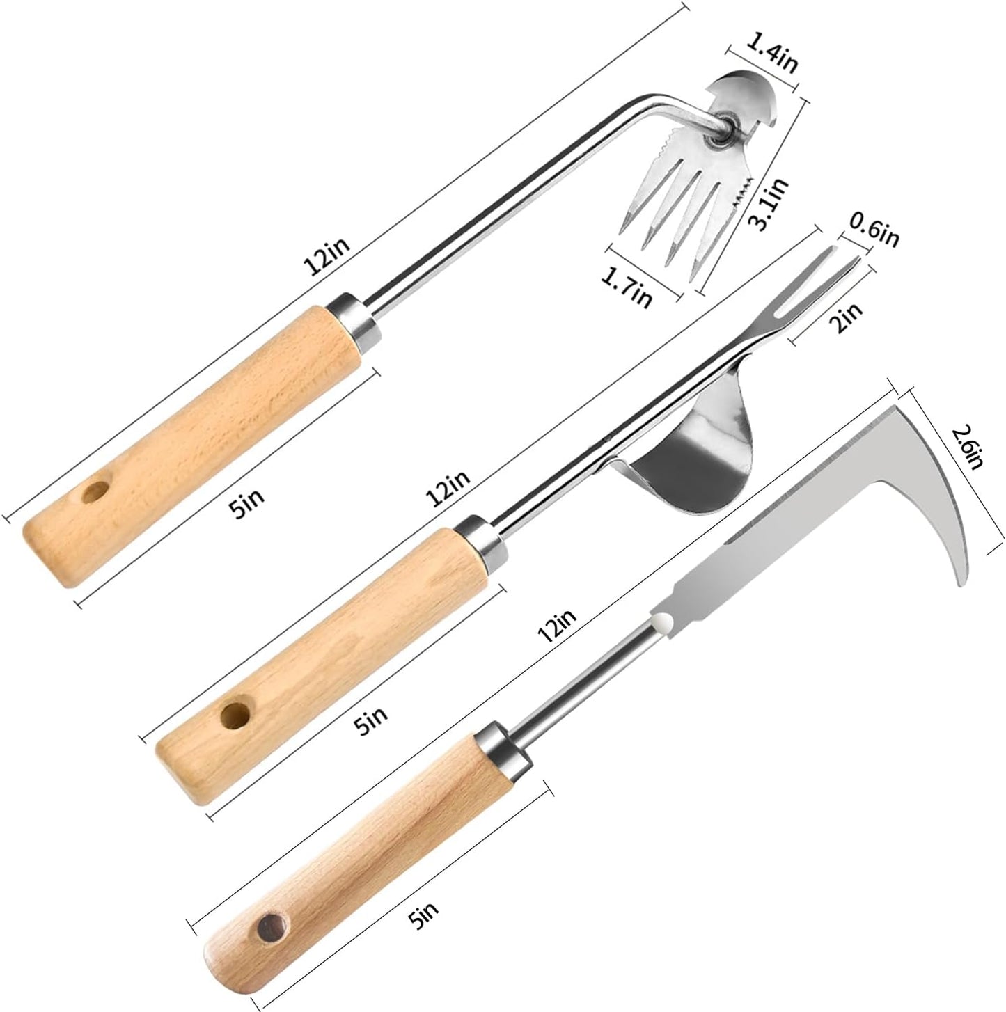 Weed Puller Tool, 3 Pack 2025 New Garden Stainless Steel Weeder Tool Hand Weeder Tool,Multi-Purpose Weed Remover Tool Weeding Tools for Gardening(Wooden Handle)