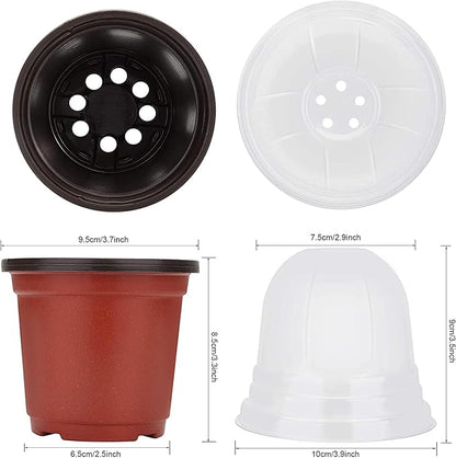 MIXC Plant Nursery Pots with Humidity Dome 4" Soft Transparent Plastic Gardening Pot Planting Containers Cups Planter Small Starter Seed Starting Trays for Seedling with 10pcs Plant Labels，30 Sets