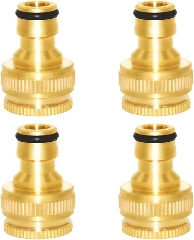 Joywayus Brass Garden Hose Tap Connector 1/2" and 3/4" GHT 2-in-1 Female Threaded Faucet Nozzle Quick Connect Adapter Universal Pipe(Pack of 4)