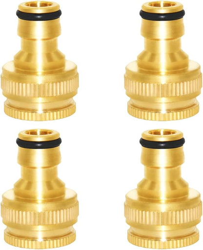 Joywayus Brass Garden Hose Tap Connector 1/2" and 3/4" GHT 2-in-1 Female Threaded Faucet Nozzle Quick Connect Adapter Universal Pipe(Pack of 4)